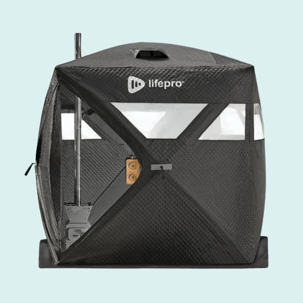LifePro ZenZone Portable Outdoor sauna tent against a blue background