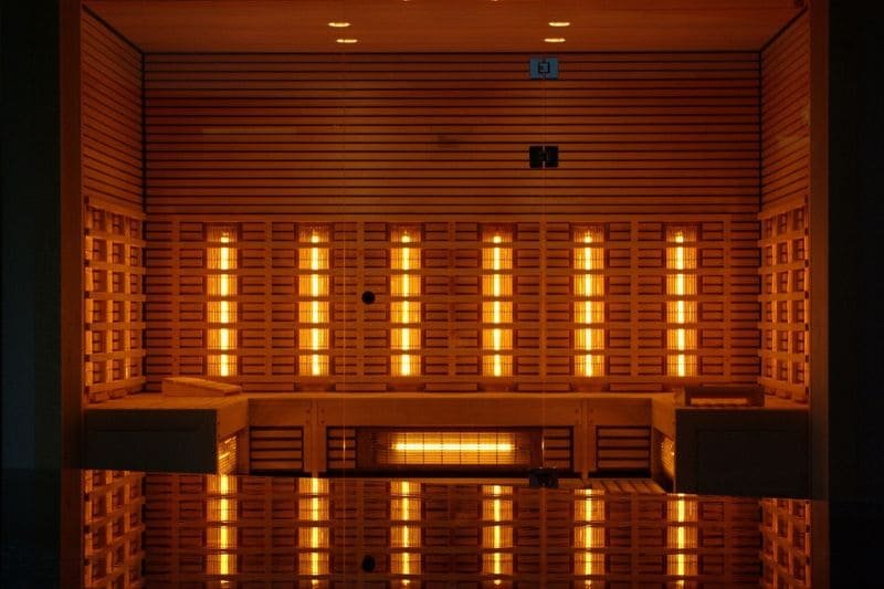 Modern infrared sauna with radiant heaters for a relaxing sauna experience