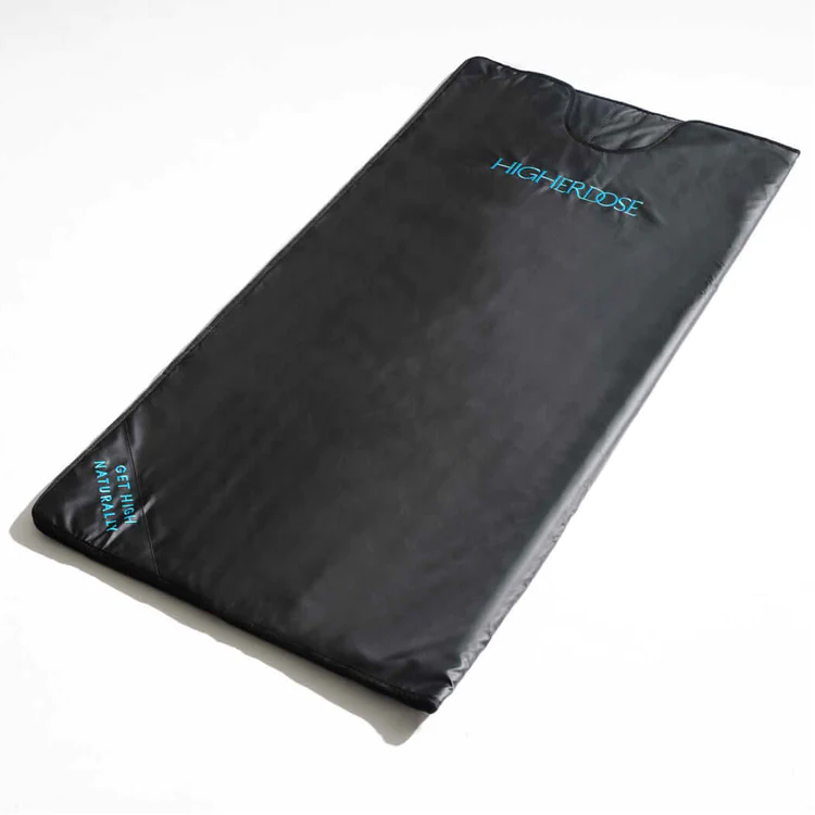 A flat lay of the HigherDOSE infrared sauna blanket, highlighting its sleek and simple design