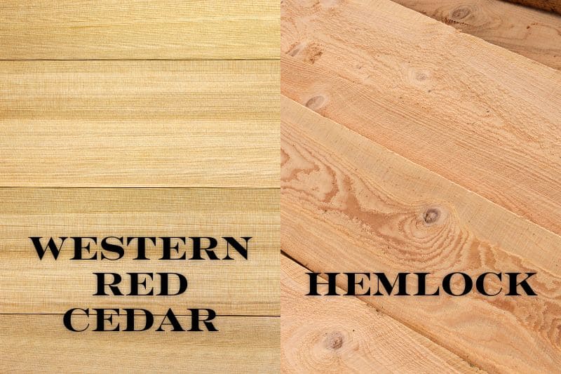 Comparison of wood panels, with Western Red Cedar on the left and Hemlock on the right.
