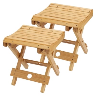 Set of two portable wooden folding sauna stool bench