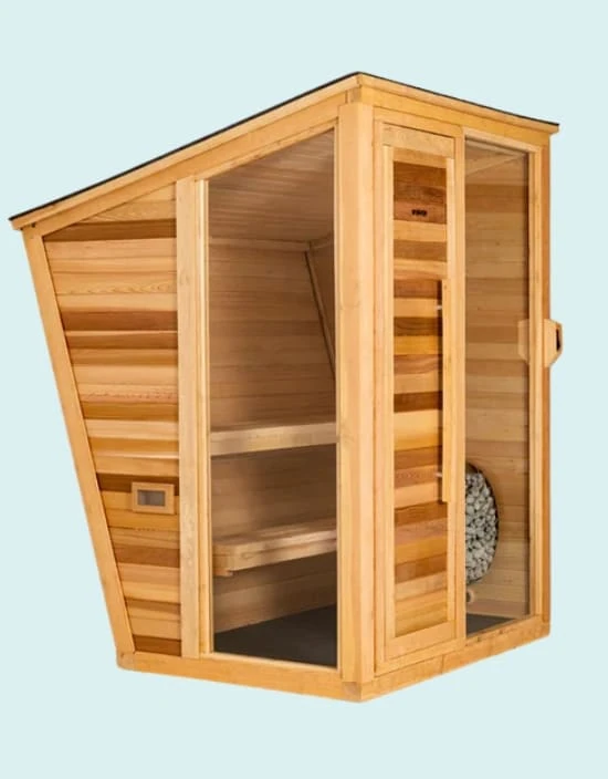 Plunge "the Sauna" model with angled design and glass door