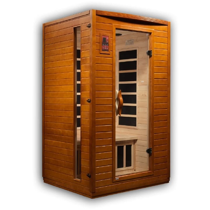 Dynamic Versailles 2 person low EMF far infrared sauna with cedar wood exterior and vertical heater panels