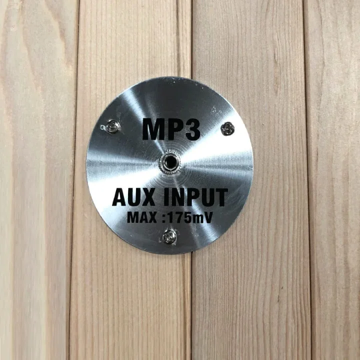 MP3 auxiliary input connection panel with 175mV max input for Dynamic Andora infrared sauna audio system