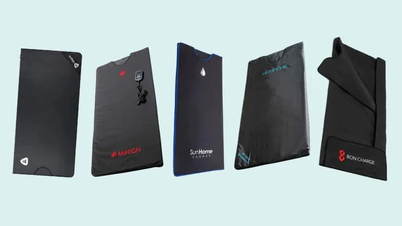 Comparison of popular sauna blanket brands including LifePro, MiHIGH, Sun Home, HigherDOSE, and BON CHARGE infrared sauna blankets