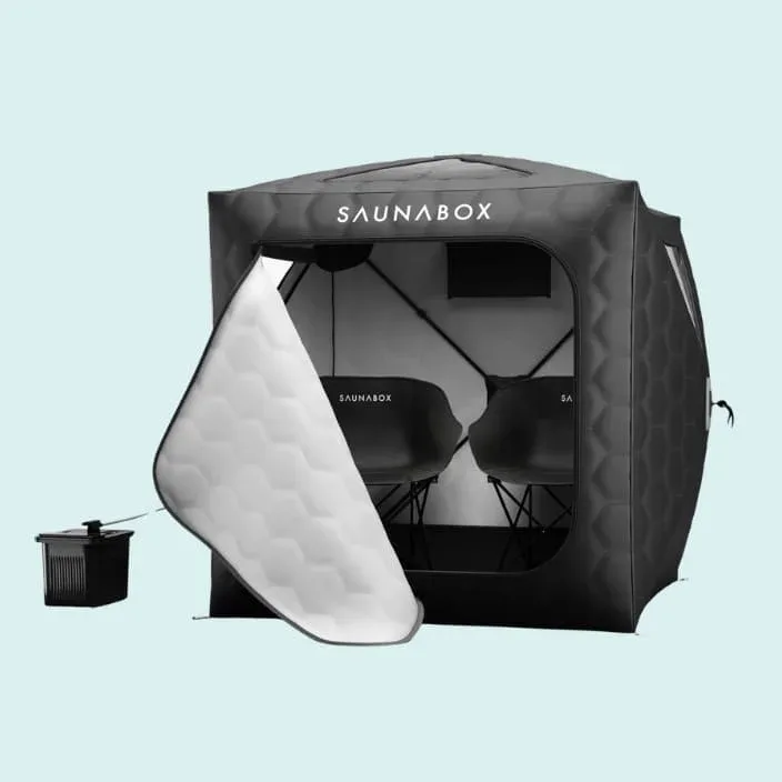 SaunaBox GO 2-Person Portable Steam Sauna with Blue Background