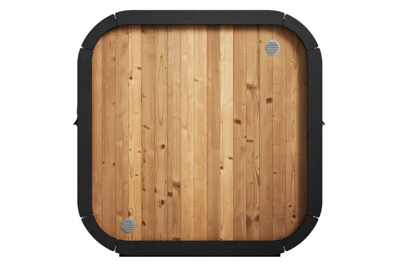 Rear view of SaunaLife CL4G sauna showing Thermo-Spruce back panel with integrated ventilation outlets and weather-resistant construction