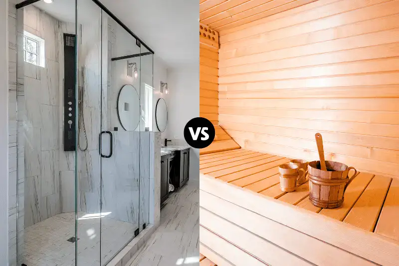 Steam shower vs sauna comparison showing both wellness options side by side